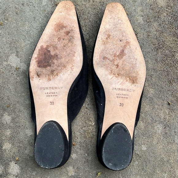 Burberry Black Suede Slip On Mules with Bow - Picture 7 of 10